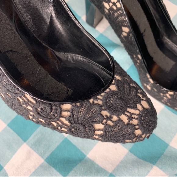 J. Crew Etta Black Lace Pumps Nude Crochet Block Heels Pumps Size 9.5 - Picture 6 of 9